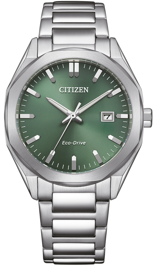 Montre Citizen Eco-Drive pour homme avec cadran vert mousse et bracelet en acier inoxydable argenté