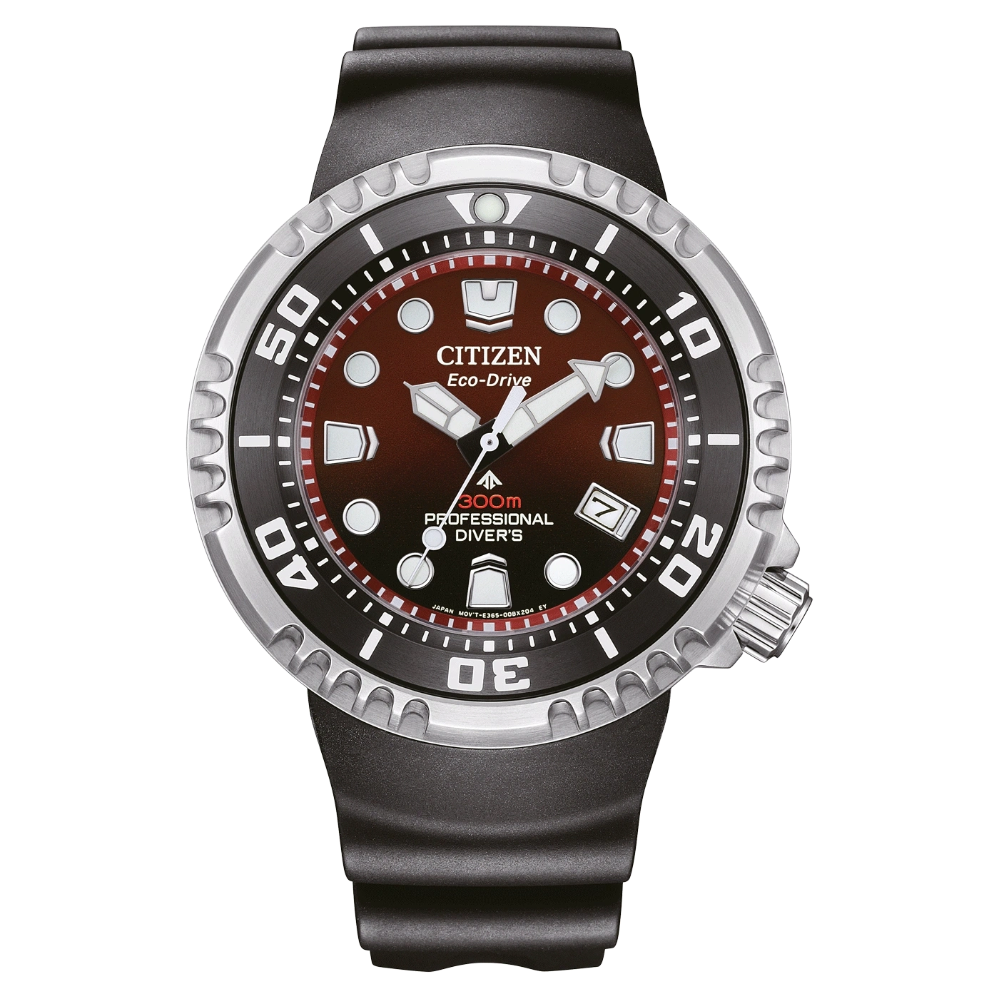 Herrenarmbanduhr: braunes Zifferblatt, schwarze Lünette, schwarzes Kautschukband