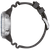 Vue latérale d'une montre pour homme avec bracelet en caoutchouc noir et boîtier argenté.