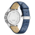 Herrenuhr Rückseite mit blauem Lederband und silbernem Edelstahlgehäuse