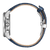 Herrenuhr Seitenansicht mit blauem Lederband und silberner Krone