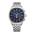 Herrenuhr mit silbernem Edelstahlarmband, blauem Zifferblatt und Mondphasen-Anzeige