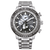 Herrenarmbanduhr mit schwarzem Zifferblatt, silbernem Edelstahlband und Chronographen-Layout