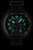 Herrenuhr mit schwarzem Zifferblatt, beleuchteten blauen Markierungen, Chronograph, Lederband