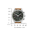 Montre chronographe avec cadran noir, bracelet en cuir marron et boîtier argenté