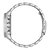 Chronographenarmbanduhr mit Edelstahlgehäuse und -armband; seitliche Krone und Drücker.