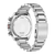 Gehäuseboden der Armbanduhr mit Beschriftung und Edelstahlarmband, abgewinkelter Blick.