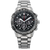 Bracelet de montre pour homme avec bracelet en métal argenté et cadran noir, disposition chrono