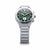 Montre en titane pour homme avec cadran vert, sous-cadrans chrono, lunette tournante et bracelet en métal.