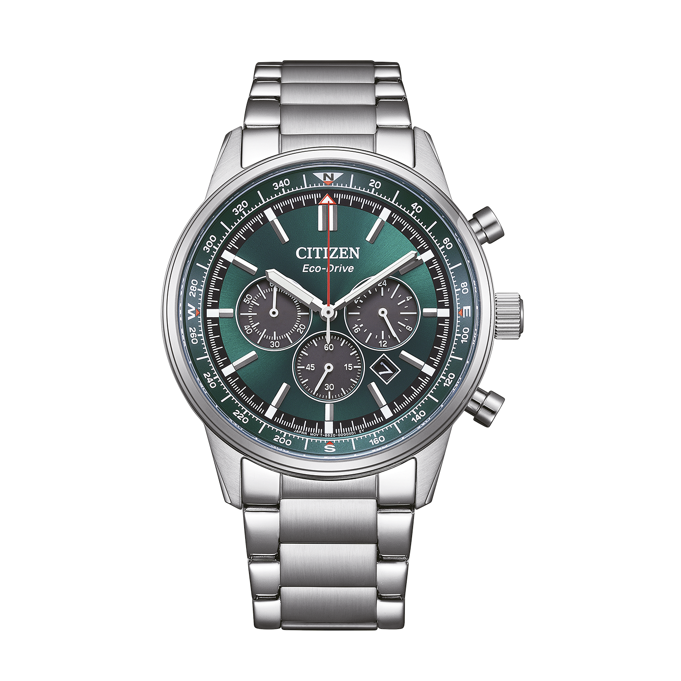 Herren-Chronograph Citizen CA4720 Uhr mit Edelstahlarmband und grünem Zifferblatt