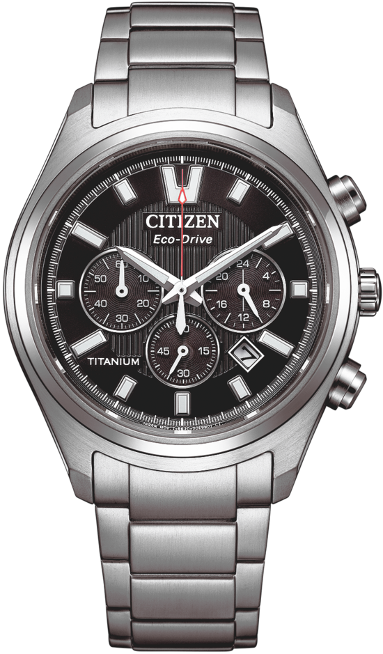 Montre homme : bracelet en métal argenté, cadran noir avec chronographes