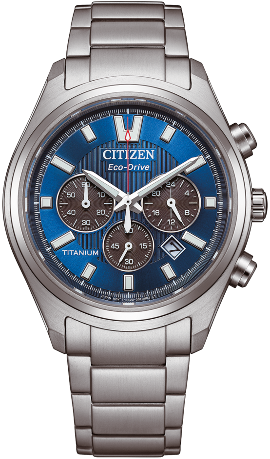 Montre homme avec cadran bleu, look chronographe et bracelet en titane argenté