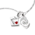 Pendentif sur chaîne : cœur rouge émaillé et cœurs entrelacés, couleur argent