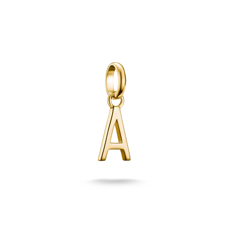 Pendentif breloque lettre A en argent plaqué or avec passant