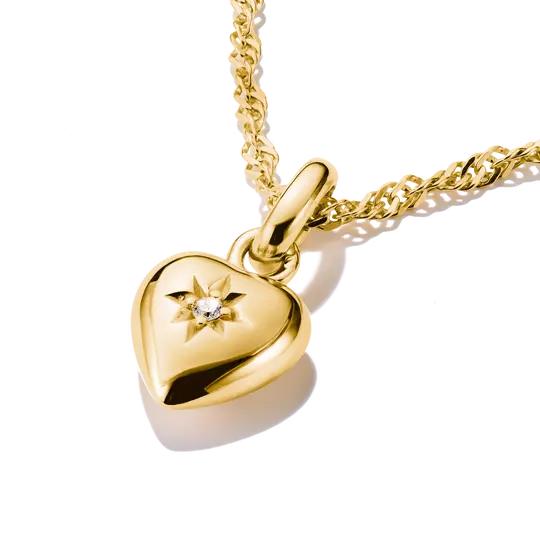 Pendentif cœur doré avec étoile et pierre scintillante, à passant pour collier