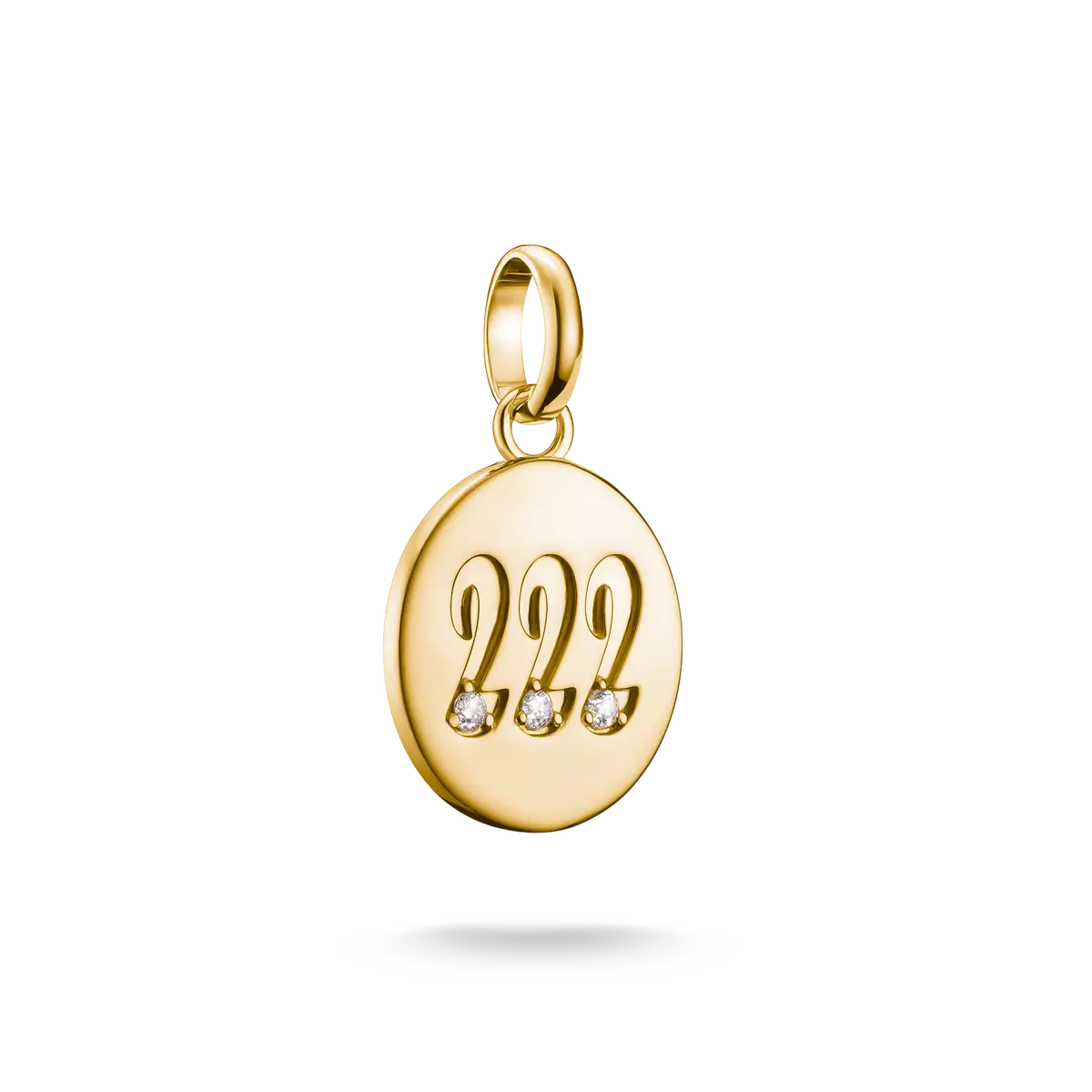 Pendentif breloque doré avec chiffre angélique 222 et pierres blanches
