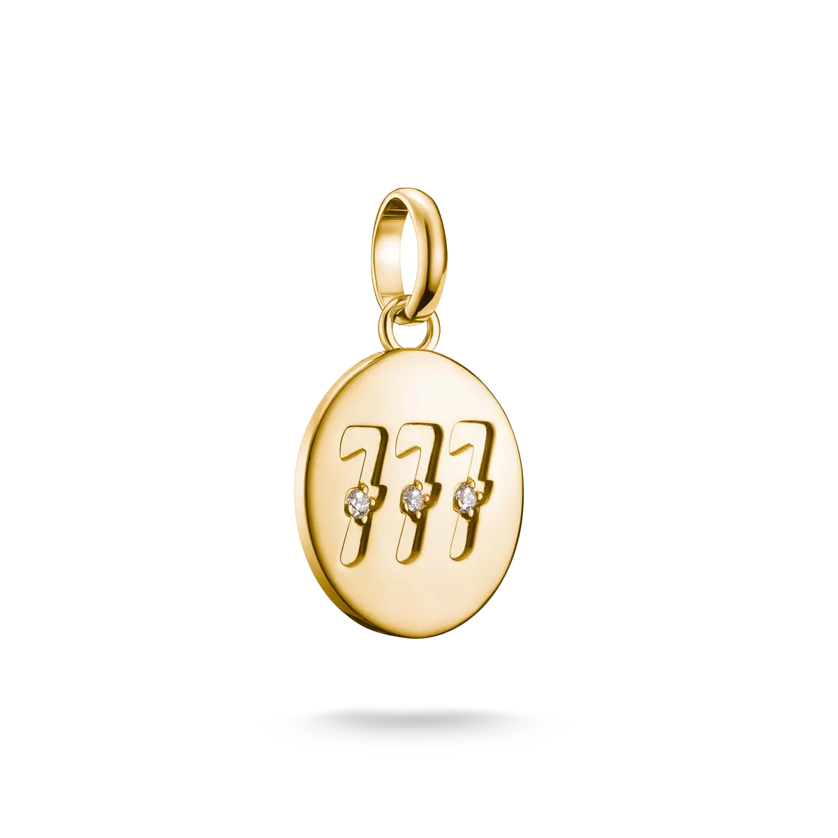Pendentif bijou doré avec le chiffre angélique 777 et trois pierres blanches