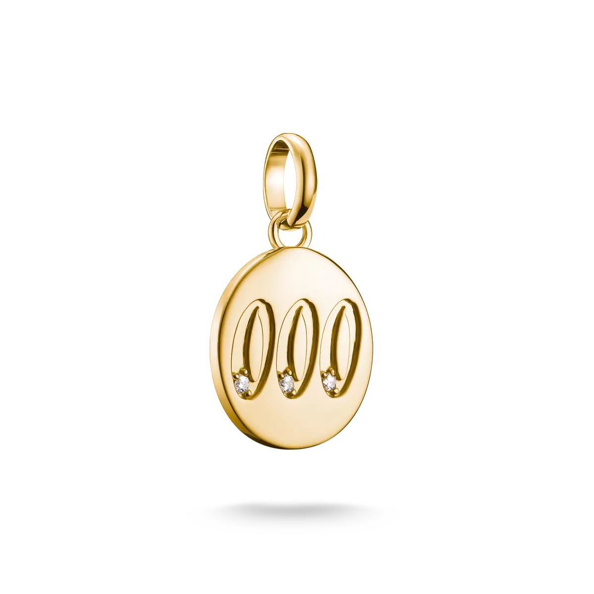 Pendentif breloque plaqué or avec disque rond, chiffre angélique 000 et pierres blanches