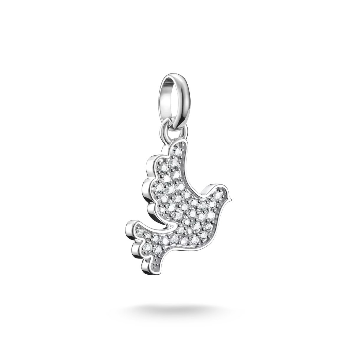 Pendentif breloque Colombe de la paix en argent avec pierres précieuses blanches