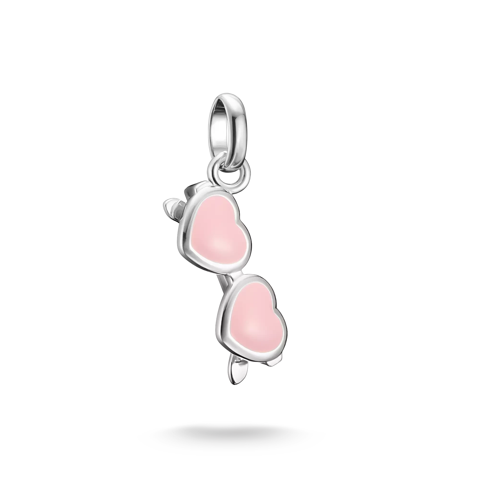 Pendentif breloque en argent avec deux cœurs roses, passant en haut