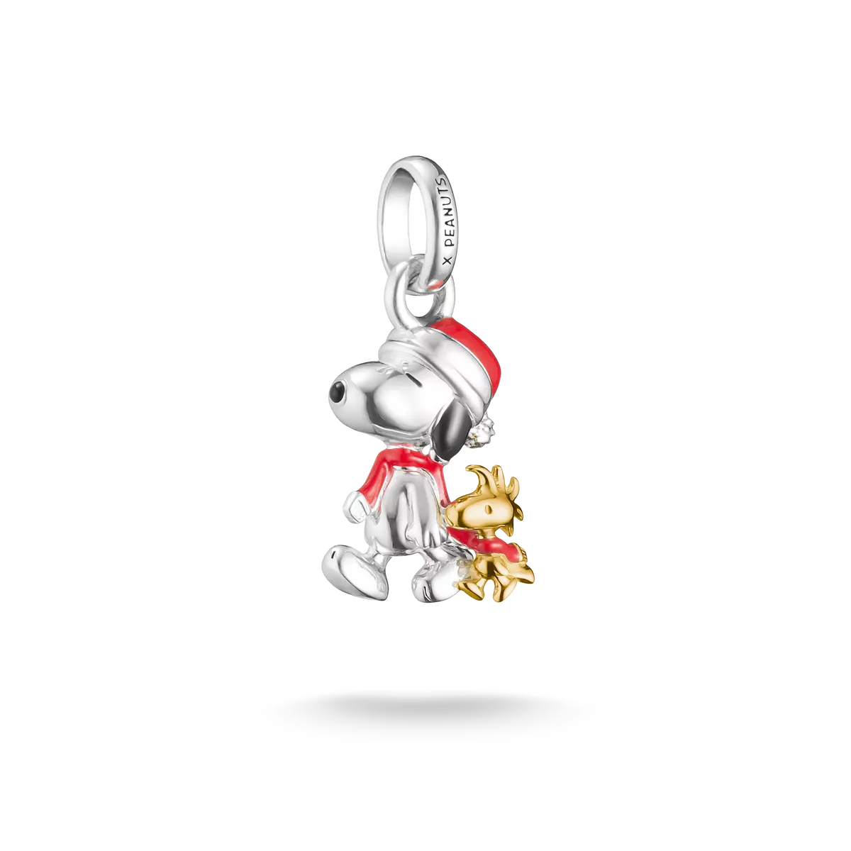 Pendentif breloque : motif Noël Snoopy, plaqué or 18 carats, argenté et rouge