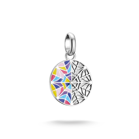 Pendentif breloque en argent avec motif ovale et motif coloré, avec passant