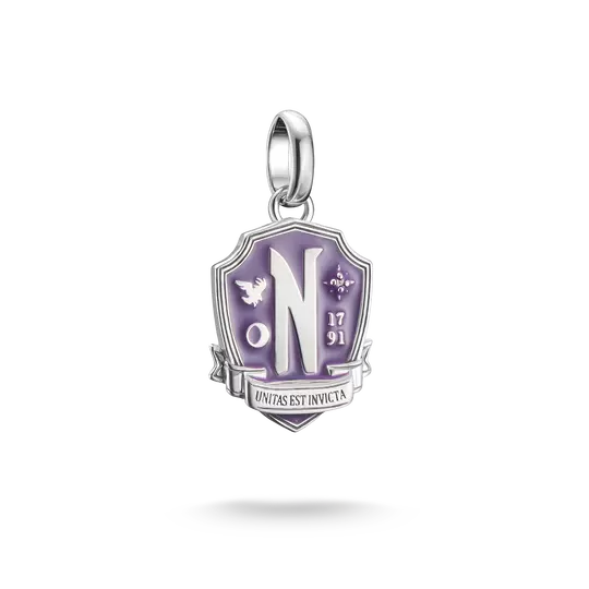 Pendentif breloque en argent avec écusson violet, lettre « N » et 17/91