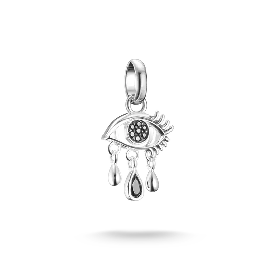 Pendentif breloque argenté avec pierre de larme noire et zirconias