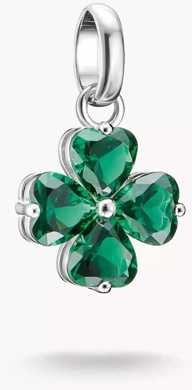 Pendentif breloque en argent avec trèfle vert en pierre scintillante