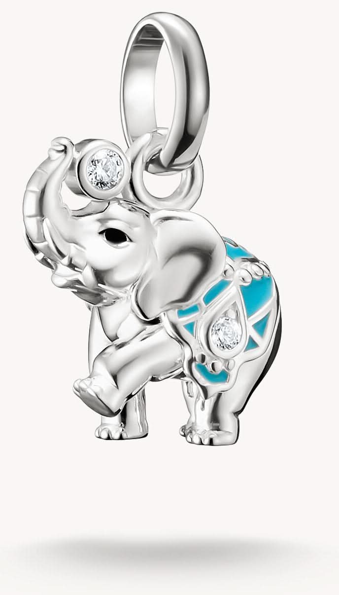 Pendentif charm éléphant argenté avec émail turquoise et passant