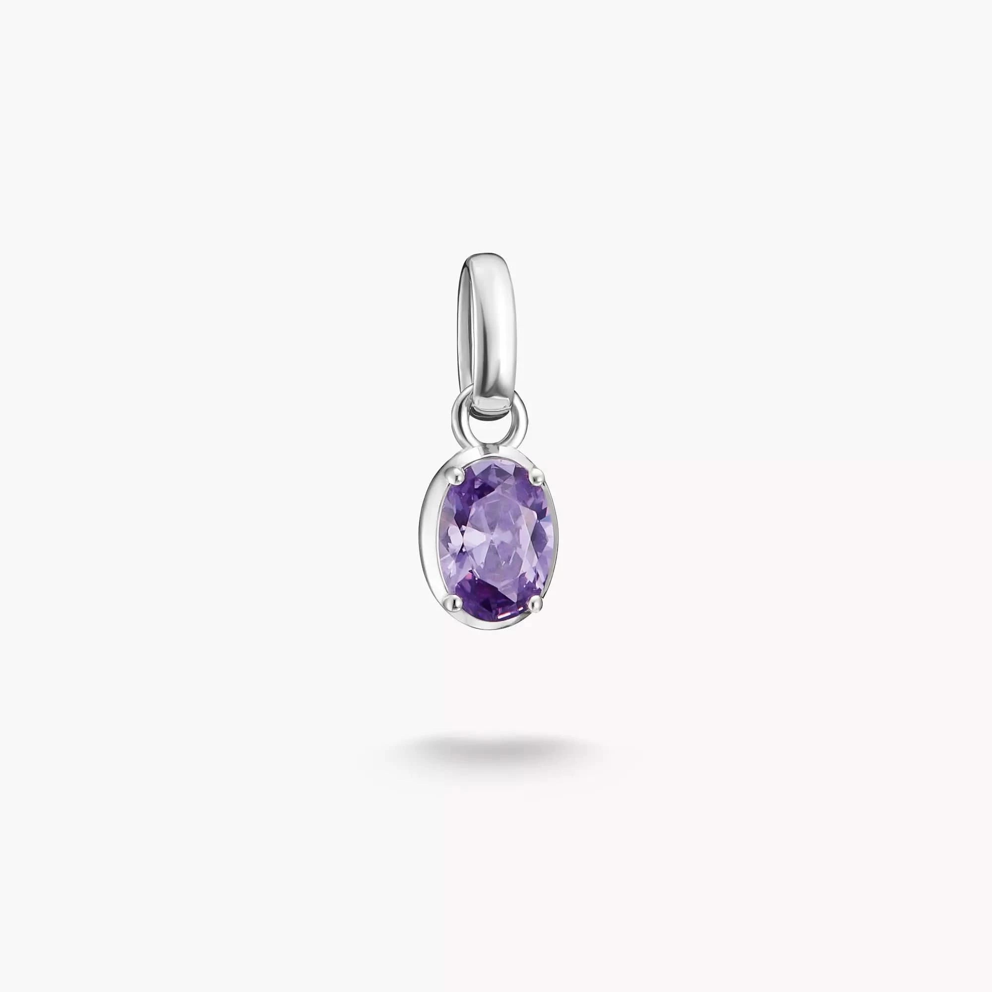 Pendentif breloque en argent avec pierre de naissance ovale violette sertie en lunette