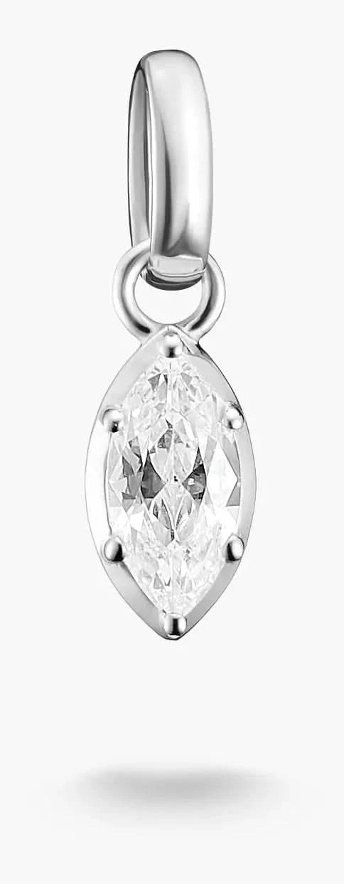 Pendentif breloque en argent avec partie en verre ovale et pierre en forme de goutte scintillante transparente