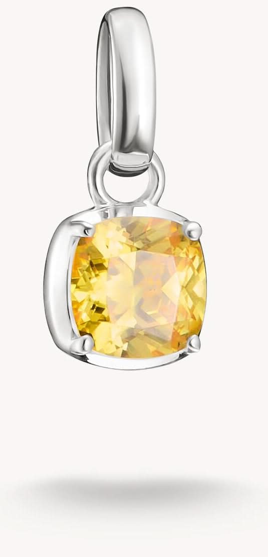 Pendentif breloque en argent avec pierre de naissance jaune de novembre, serti ovale