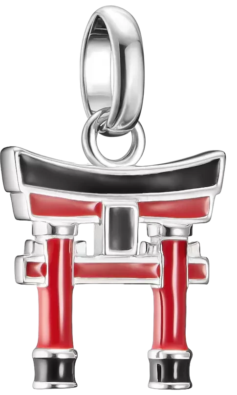Charm Torii Connect argenté avec émail rouge, passant latéral et anneau de pendentif