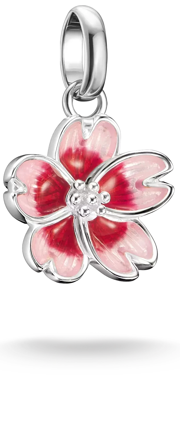Pendentif breloque en argent avec fleur de cerisier et accent en émail rose