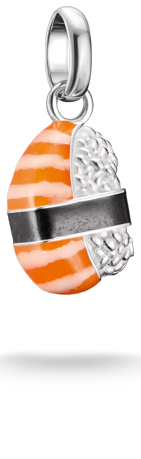 Pendentif breloque en argent avec motif sushi orange et blanc, avec bélière ronde