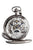 Montre de poche argentée avec cadran squelette, accent bleu et chiffres romains