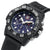 Detailansicht: Herren Chronograph-Armbanduhr mit blauem Zifferblatt und Chronograph-Subdials.