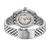 Rückseite einer Herrenuhr mit Sicht auf das Automatikwerk und silbernem Edelstahlarmband