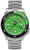 Montre homme avec bracelet en métal argenté, cadran vert et lunette noire