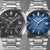 Casio Edifice Automatikuhren nebeneinander: schwarz- und blaues Zifferblatt mit Edelstahlband