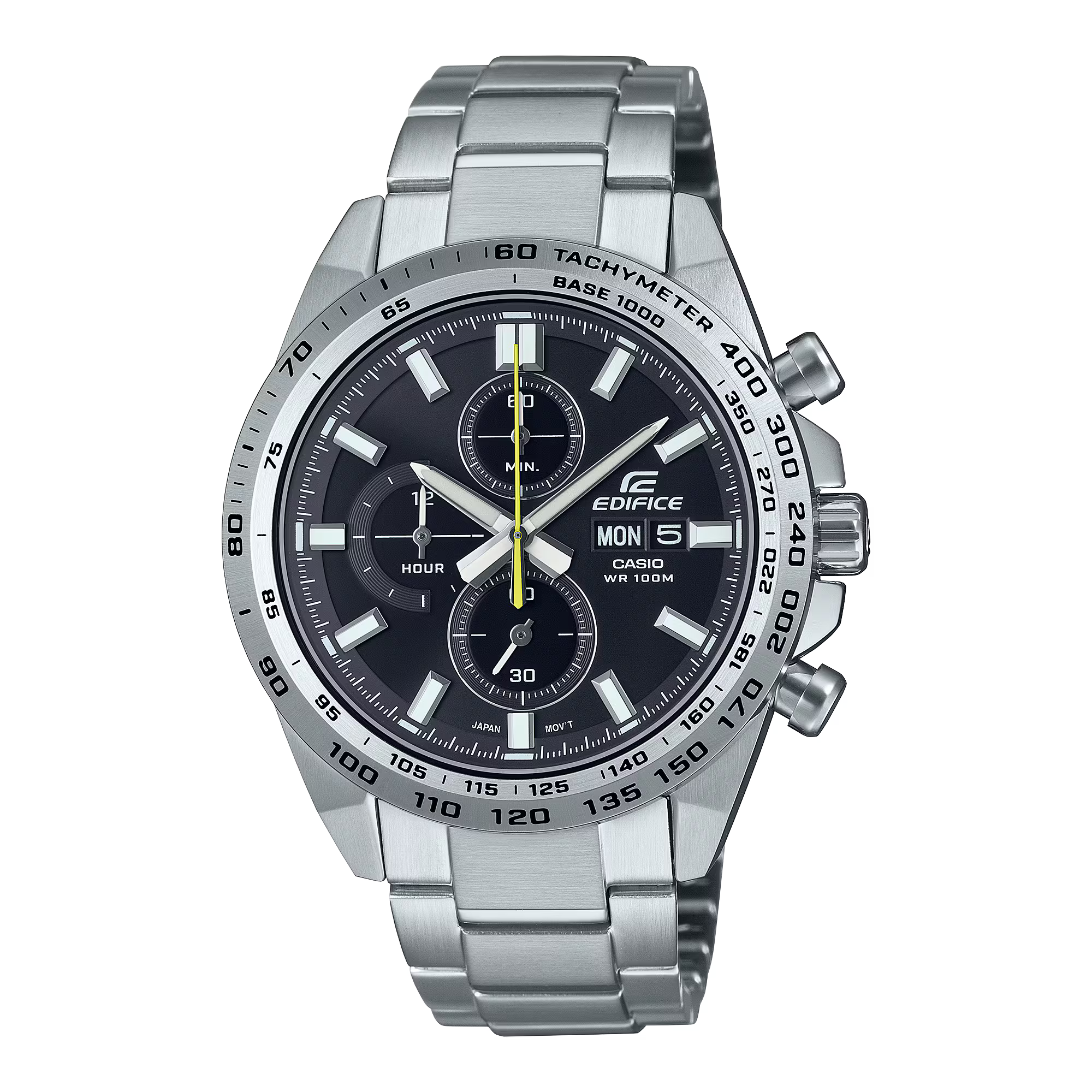 Chronographe pour homme Casio Edifice avec cadran noir, bracelet en acier, étanchéité 100M