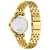Damenuhr Rückansicht mit goldenem Edelstahlarmband und sichtbarem Gehäuseboden