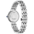 Damenuhr Rückansicht mit silbernem Edelstahlarmband und blauem Kronenschutz