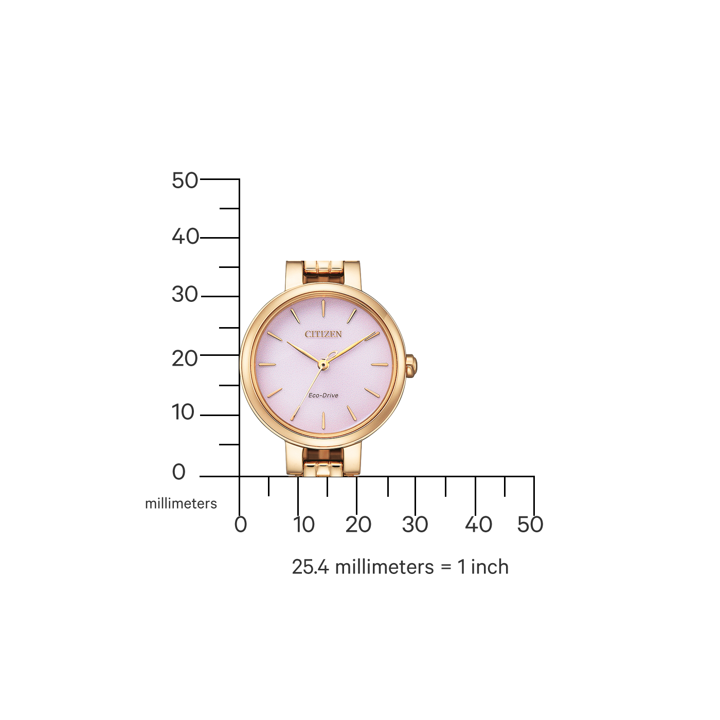 Citizen Damenuhr mit roségoldfarbenem Metallarmband und hellem Zifferblatt, Eco-Drive.