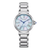 Damenuhr mit silbernem Edelstahlarmband und perlmuttfarbenem Zifferblatt in Blau, Eco-Drive