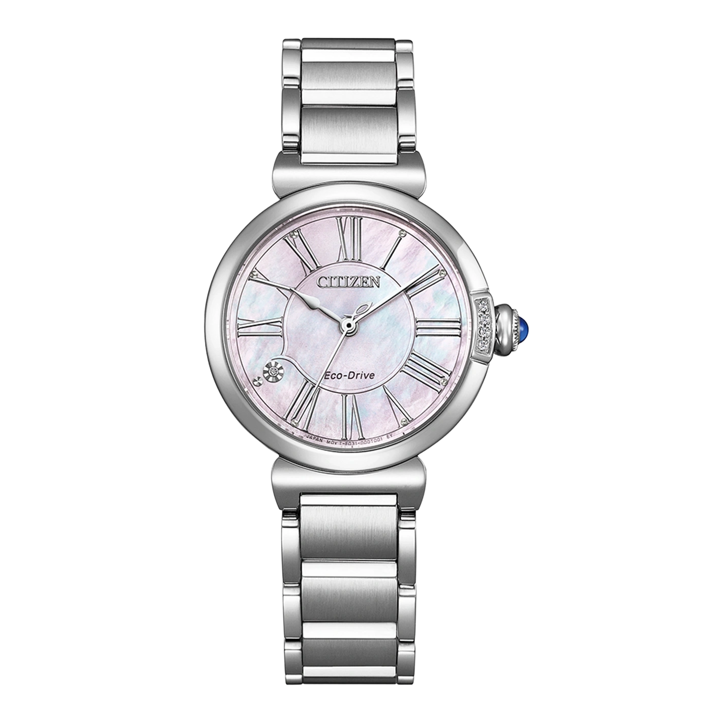 Damenuhr mit silbernem Edelstahlarmband, perlmuttfarbenem Zifferblatt in Rosé, Eco-Drive
