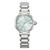 Citizen Damenuhr mit grünlich schimmerndem Zifferblatt, römischen Zahlen und silberfarbenem Armband