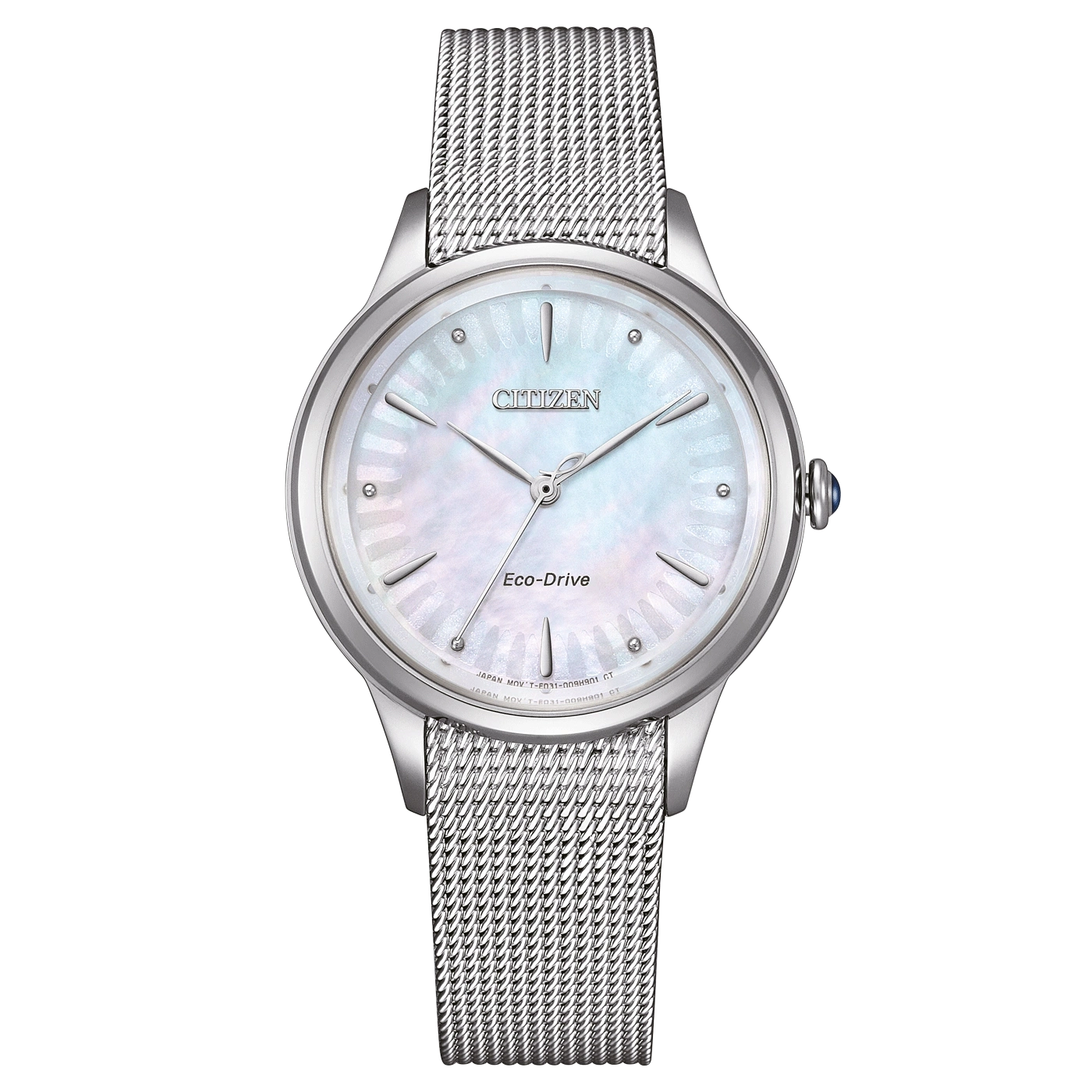 Citizen Eco-Drive Damenarmbanduhr mit silberfarbenem Meshband und hellem Zifferblatt
