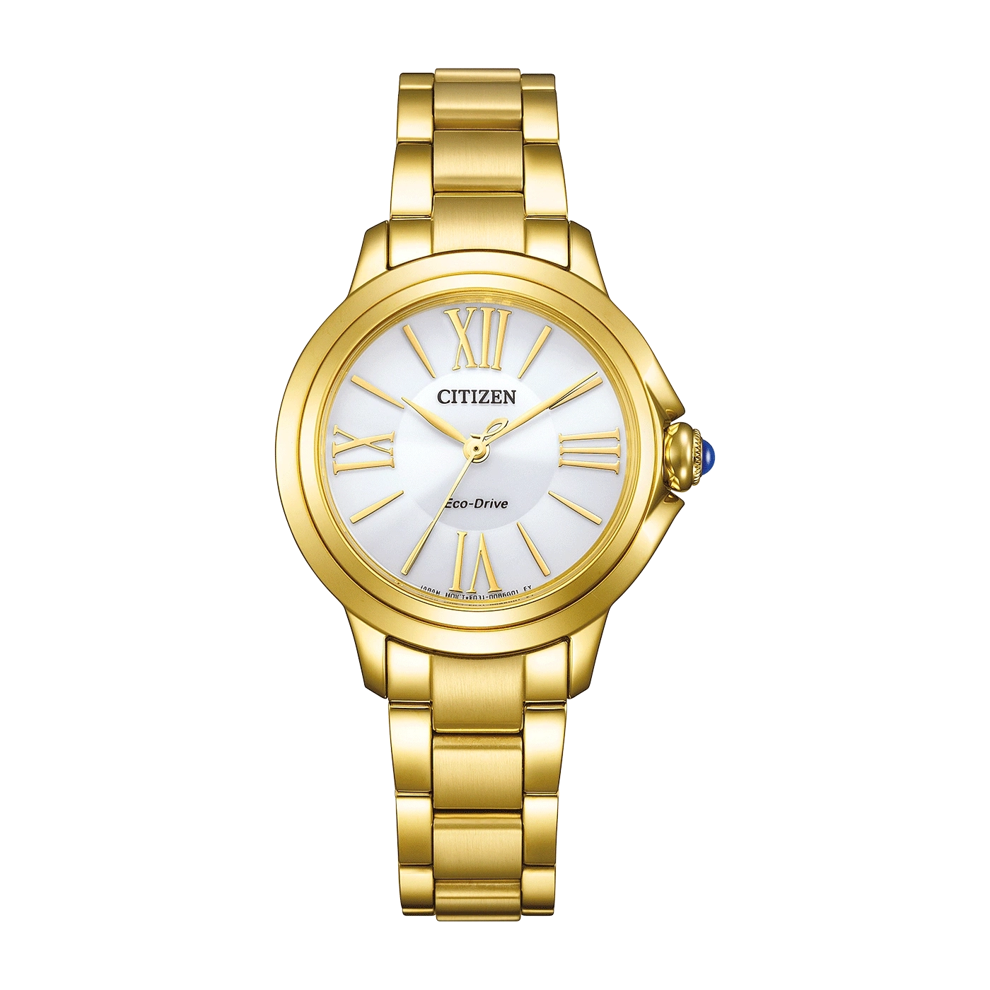 Citizen Eco-Drive Damenarmbanduhr mit goldenem Edelstahlband und weißem Zifferblatt